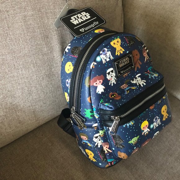 NWT Loungefly Disney Star Wars Chibi Characters Mini Backpack OG Heart Logo New - Picture 2 of 5